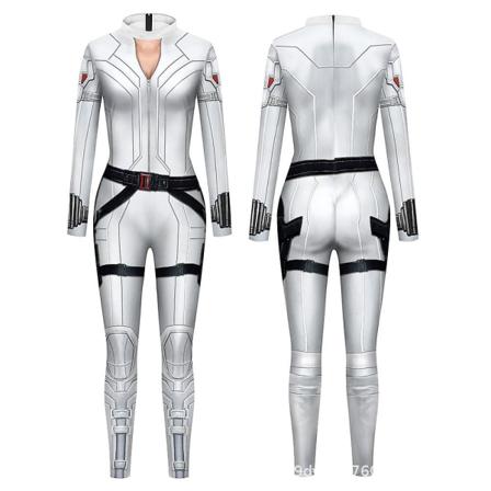 1 stk. Superhero Black Widow Jumpsuit Cosplay Kostume Voksen Kvinder Halloween Karneval Fest Stramtsiddende Hvid Bodysuit M