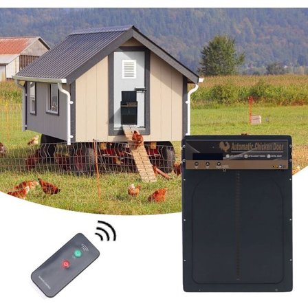 3-i-1 Solcelledrevet Automatisk Hønsehusdør med Timer, Lyssensor, Fjernbetjening