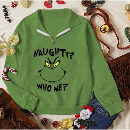 Grinch Kvinner Casual Langærmet Julgenser med Trykt D