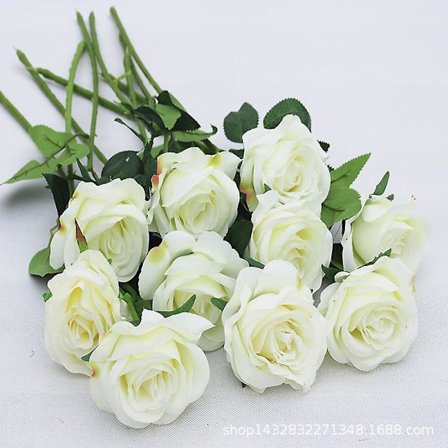 10 Pakke Kunstige Blomster Rose Lang Stilk Silke Kunstig Rose Blomst Hjemmeinnredning For Brudebukett (Hvit)