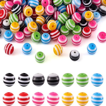 Regnbuestripete perler Runde plastperler Plast Akrylharpiks