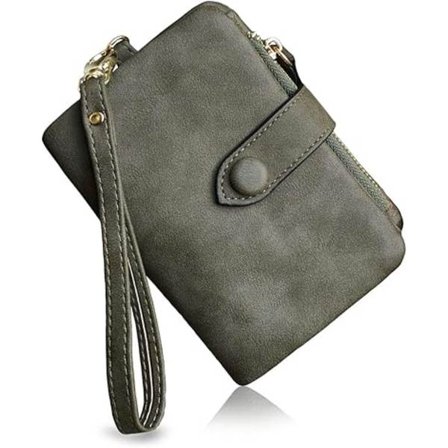 Lille damepung i læder med to fløje, damearmbånd med kortlommer, ID-vindue og møntpung med lynlås | Lille, tofløjet, RFID, armbånd, med kortlommer