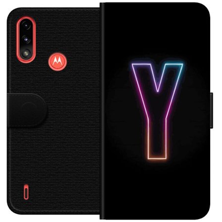 Kompatibelt Lommeboketui til Motorola Motorola Moto E7 Power Minimalistisk neonbokstav Y i fargeskiftende lys mot svart bakgrunn