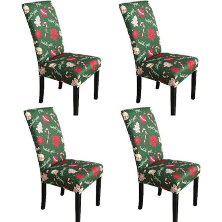 (Grøn) Jule ​Stolebetræk, Sæt med 4 Stretch Stolebetræk
