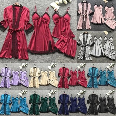 Pyjamas Dame Pyjamassett 4stk Nattøy Undertøyssett Sexy Blonde Negligé Babydoll Negligéer Kostyme Undertøy Natt 3XL A10 Rød