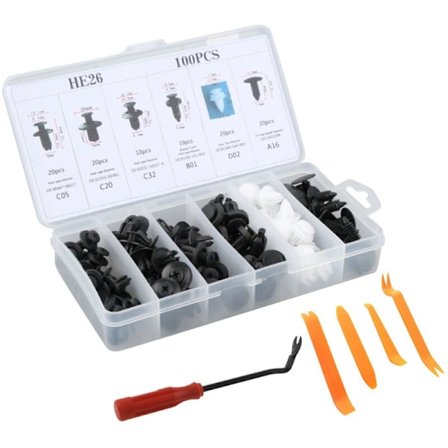100 stk. Universal Plastic Car Auto Clips Push Retainer Pin Rivet Trim Panel Clip Fastener Assortment Kit + Værktøj