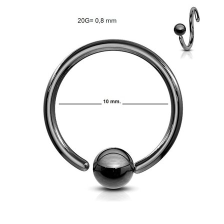 Flexibel BCR Piercing i IP Svart 316L stål 20GA-10 mm Ø