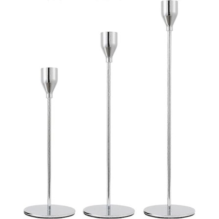 Set med 3 Silver Ljusstakar Silver Ljusstake Avsmalnande Ljusstakar Ljusstakar Dekorativ Ljusstake (Silver)-WELLNGS