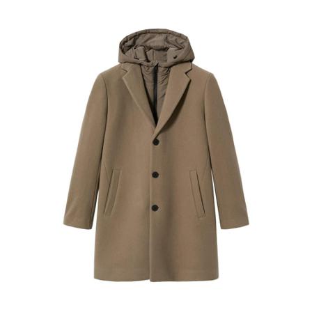 Mango Recycled wool Frakke with hood Brun, Herre Uldfrakker
