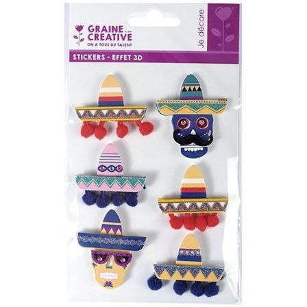 6 klistermærker 3D - Mexicanske sombreros 5,5 cm