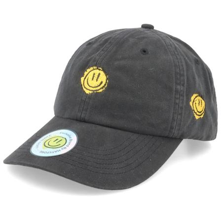 Lucid Smile - Musta unconstructed Lippis - Trippy Smiley Washed Black Dad Cap @ Hatstore