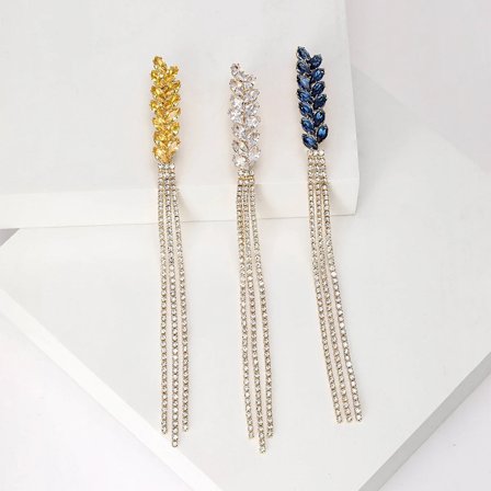 Luxury Women Brooch Rhinestone Long Thread Tassel Lapel Pins Ear Of Wheat Accessories Jewelry For Women Clothing