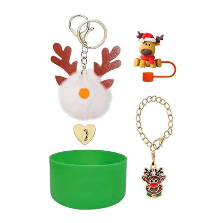 5 stk. julekop tilbehørssæt til 30/40 oz Tumbler silikone sugerørsdæksel håndtagsrem kop støvle elg træ charms miljøvenlige genanvendelige tilbehør