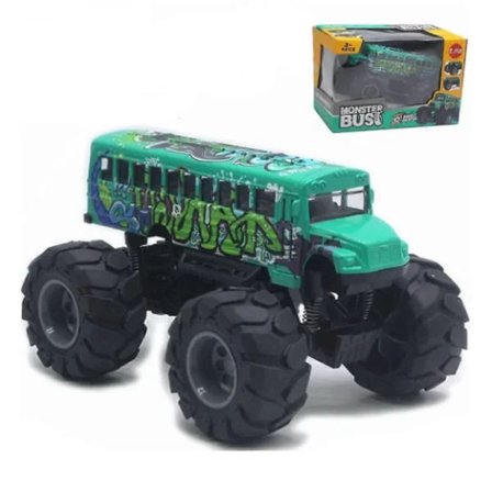 {PL} Skolebus Monster Trucks Støbt 1:43 Gul Legetøjsbil Model Metal Træk Tilbage Legetøj til Børn Graffiti Grøn