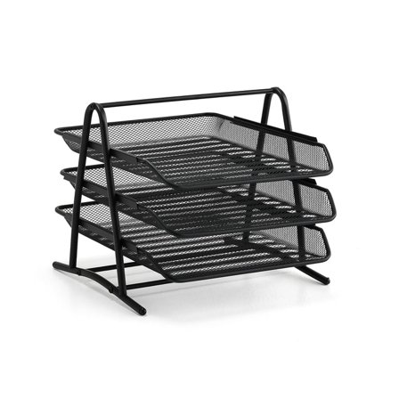 Brevkurv med 3 hyller i svart metall - Uttrekkbare hyller for kontor - Organisering - AJ Produkter