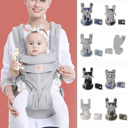 Baby Carrier, Nyfødt til Småbarn, med Ryggstøtte og Kjølig Luftnett, 7-45 lbs (Grå)
