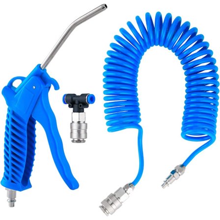 Lastbil Blåspistol Pneumatisk Blåspistol med 5 Meter Spiral Slang Lastbil Luftgevär Rengöringsset med T-Koppling(2 * 6mm), Blå