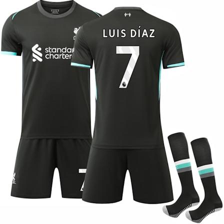 2024-2025 Liverpool FC Bortefotballdraktsett for barn med sokker nr. 7 Luis Diaz - Perfekt 24