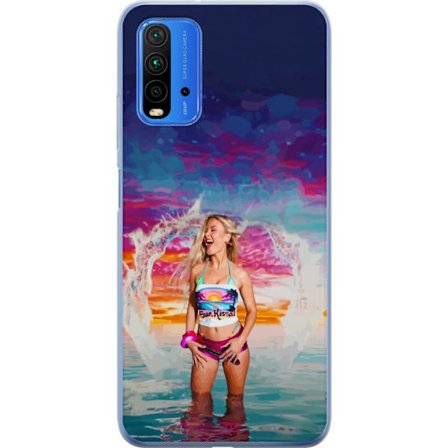 Kompatibel Mobilcover til Xiaomi Redmi 9T Blond kvinde i farverigt strandtøj, der leger i havet ved solnedgang