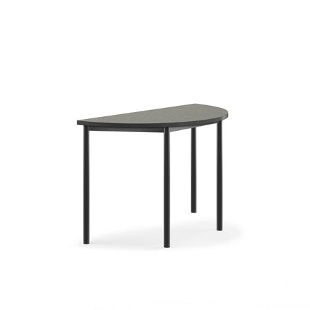 Desk SONITUS, semi-circular, 1200x600x760 mm, dark grey linoleum, anthracite
