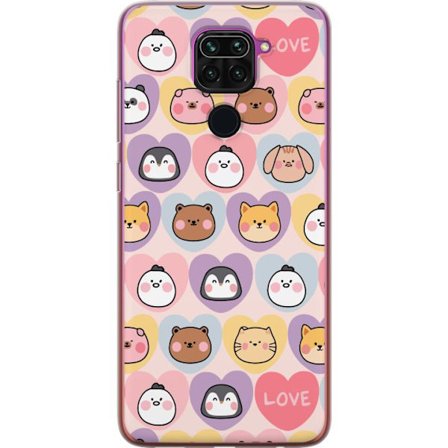Kompatibelt Mobilskal till Xiaomi Xiaomi Redmi Note 9 Kawaii Djuransikten med Hjärtan i Pastellfärger