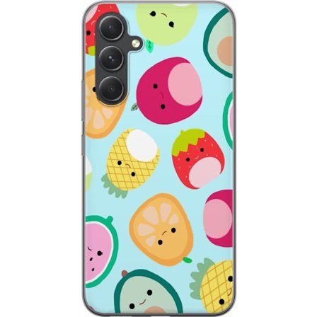 Kompatibelt Mobildeksel til Samsung Galaxy A55 Mønster av kawaii-frukter som jordbær sitron ananas og avocado på lyseblå bakgrunn