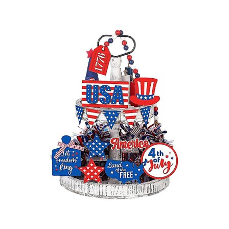 4:e juli tiered bricka dekor bondgård bricka dekorationer amerikanska självständighetsminnesdag röd vit
