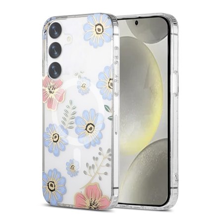 Samsung Galaxy S24 Plus Mobilskal Magnet - Blommor Röd/Blå