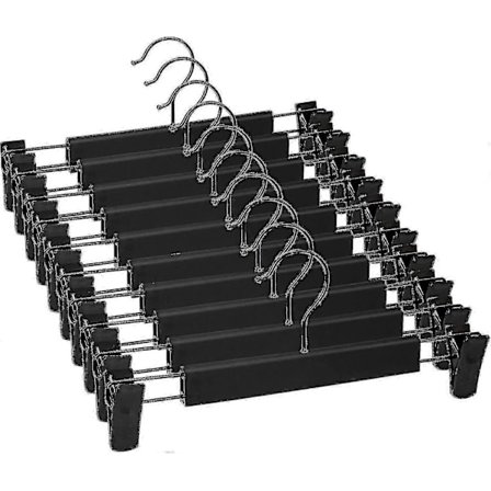 10 svarta galgar för byxor och kjolar - justerbara halkfria klämmor och platsbesparande - FA-