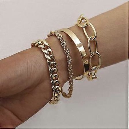 Elegant Boho Guld Sølv Kæde Armbånd Sæt til Kvinder Justerbar Mode Perlebesat Chunky Flad Kabelkæde Punk Armbånd Smykker til Kvinder Piger Gave S