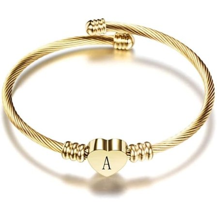 Guld Hjärtformad Armband med Bokstav för Kvinnor, Initial A-Z, Familjenamn, Rostfritt Stål