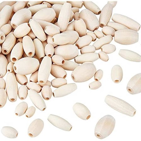 210 stk. Ovale Træperler Blandet Størrelse Ubehandlede Træ Tøndeperler til Smykkefremstilling DIY Håndlavet Håndværk