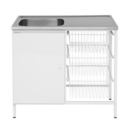 Contura CAB 10 Tvättbänk vit, med förvaringsskåp och 3 trådbackar Vänster, Tvättstuga