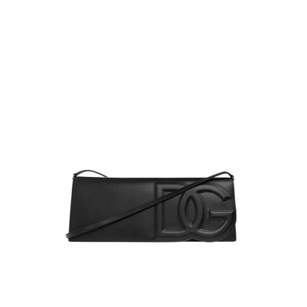 Dolce & Gabbana, Leather shoulder bag with logo Zwart, Dames, Maat:ONE Size