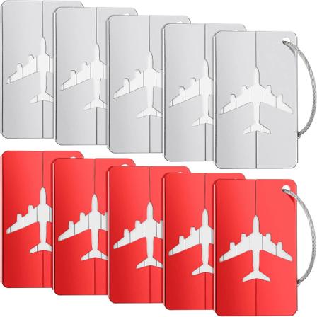 10 stk. bagasjelapper i aluminium, visittkortholder, metall, reise-ID-merkelapp for reisebagasje, bagasjeidentifikator Silver Red