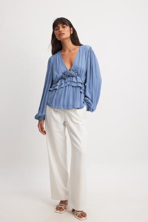 NA-KD Blouse à volants et manches ballon - Blouses - Bleu - EU 40