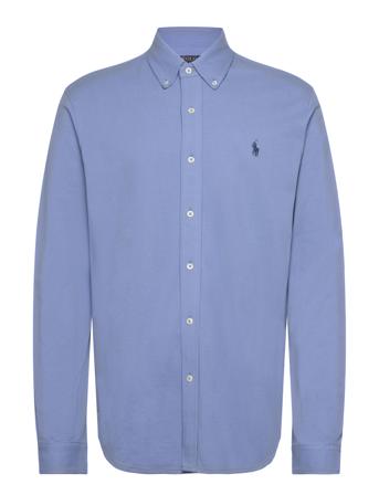 Featherweight Mesh-Lsl-Knt Designers Shirts Casual Blue Polo Ralph Lauren