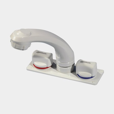 Robinet avec douche bateau Whale Elegance, avec bec rotatif, 13 mm (1/2") tuyau / Whale Quick Connector 12 mm, plastique, blanc