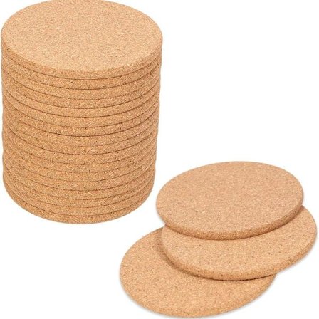 Retro coasters i kork, runde, sæt med 20 træbrikker
