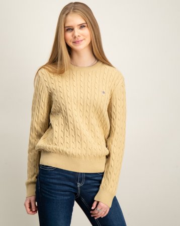 GANT SHIELD COTTON CABLE C-NECK Beżowy Swetry Dziewczyna - Kids Brand Store