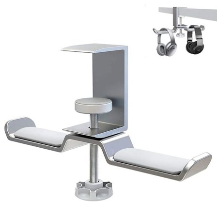 Hovedtelefonholder, dobbelt headset-stativ rotation 360 grader sølv