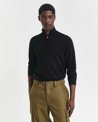 GANT - Ekstra fin merinoullgenser med halv glidelås til herre black