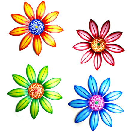 4-delad metallblommig väggkonst 3D-präglade prästkragar