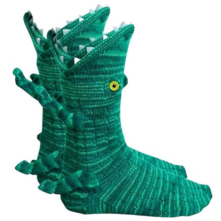 Krokodille strikkede sokker, nyhed krokodille-formede sokker, sjove og varme vintersokker, velegnet til både mænd og kvinder.