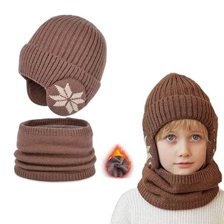 Lasten talvisetti fleece-kaulaliinalla, tuulenpitävä ja lämmin neulottu pipo ja kaulaliina lapsille, korvia lämmittävä pipo