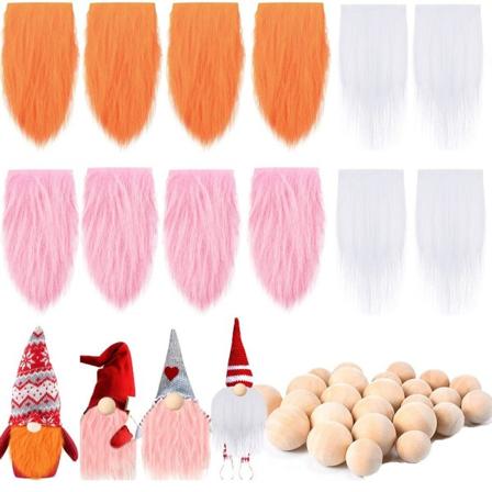 Sæt med 12 nisseskæg med trækugler ORANGE PINK HVID Orange Pink White