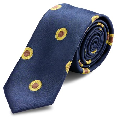 Navy Blue Skinny Tie with Sunflowers for Men - Skinny ties