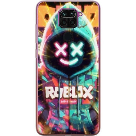 Yhteensopiva Puhelinkuori Xiaomi Xiaomi Redmi Note 9 Neonvärisellä Roblox-hupparihahmolla on hehkuvia efektejä ja energialla täytetty tausta, mode