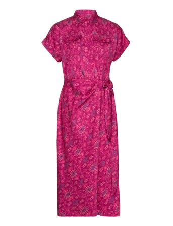 Geo-Print Shantung Tie-Waist Dress Pink Lauren Ralph Lauren