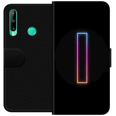 Kompatibel Tegnebogsetui til Huawei Huawei P40 lite E Minimalistisk neonbogstav I i regnbuefarver mod mørk baggrund
